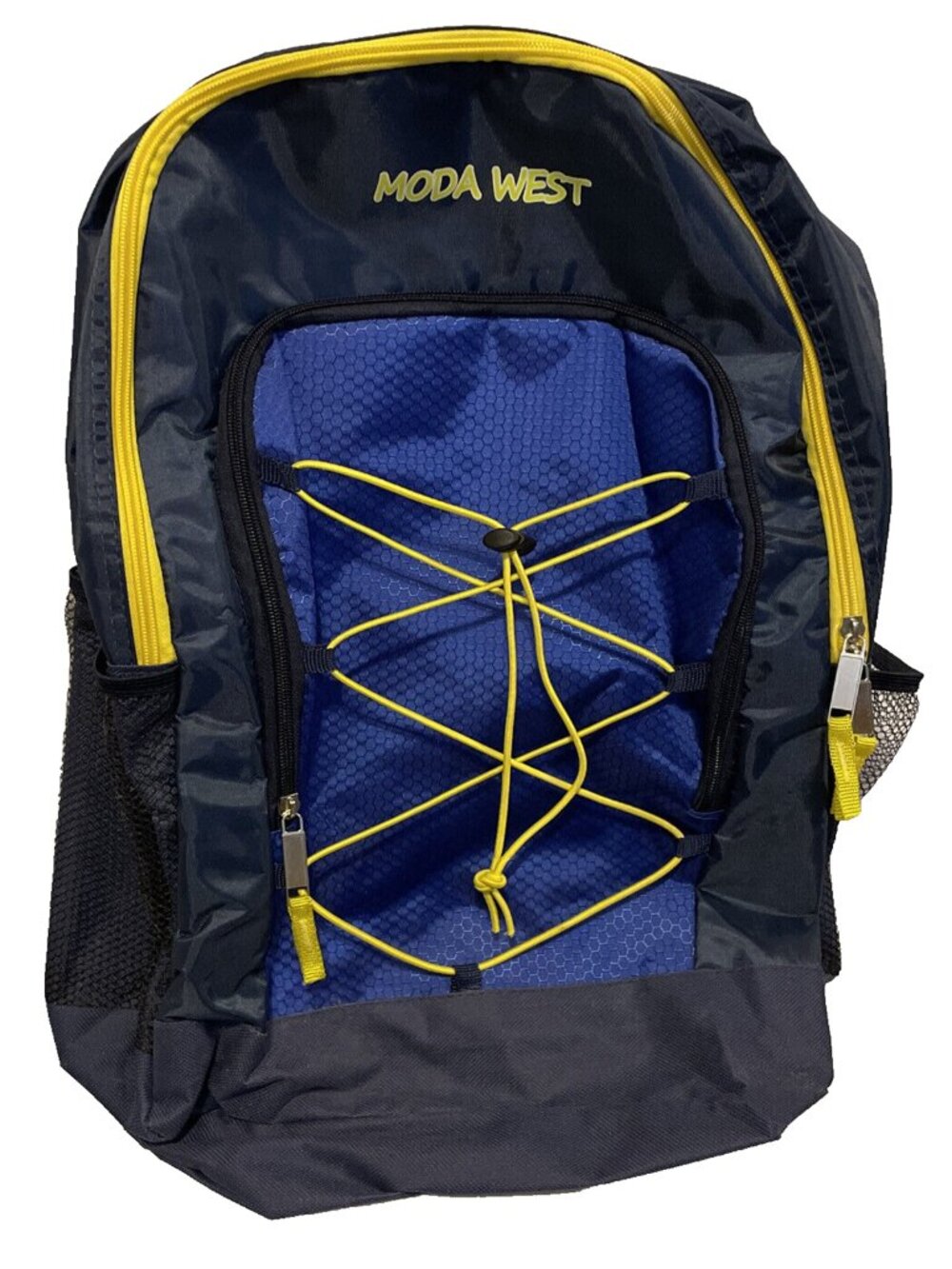 Moda West Unisex Kids Blue Yellow Padded Straps Laced Zipper Backpack 19 In New